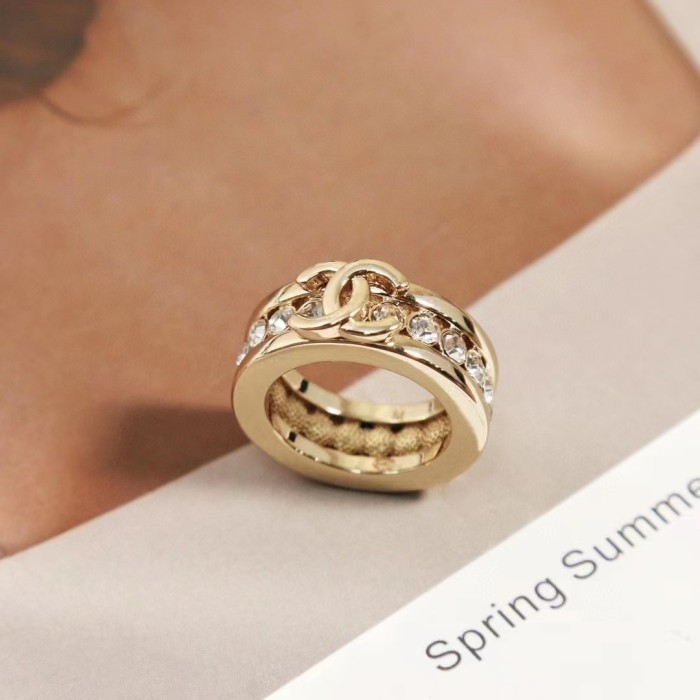 Chanel Women CC Ring Metal Strass Gold Crystal