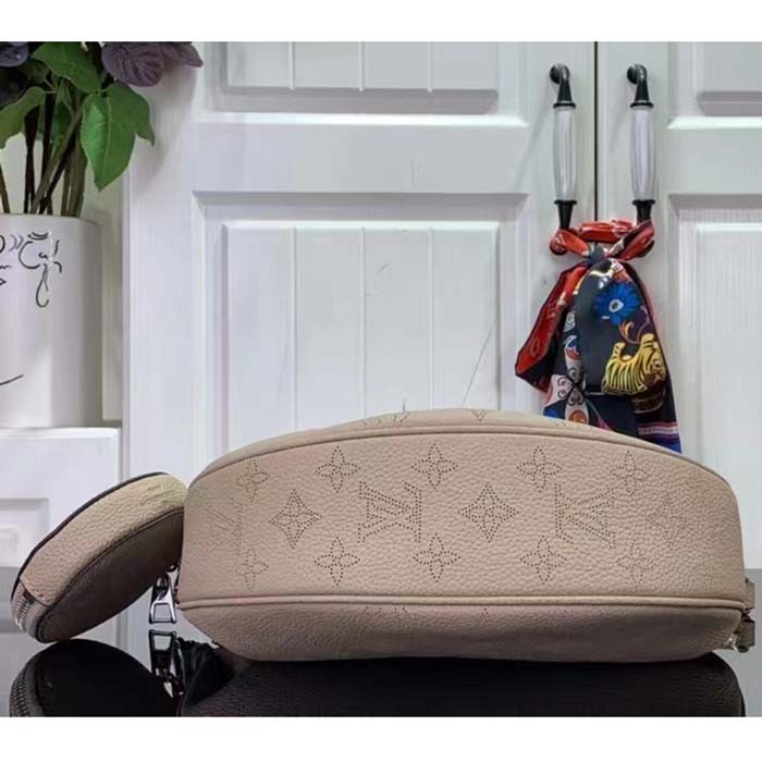 Louis Vuitton Women LV Baia PM Galet Gray Perforated Mahina Calfskin Round Coin Purse