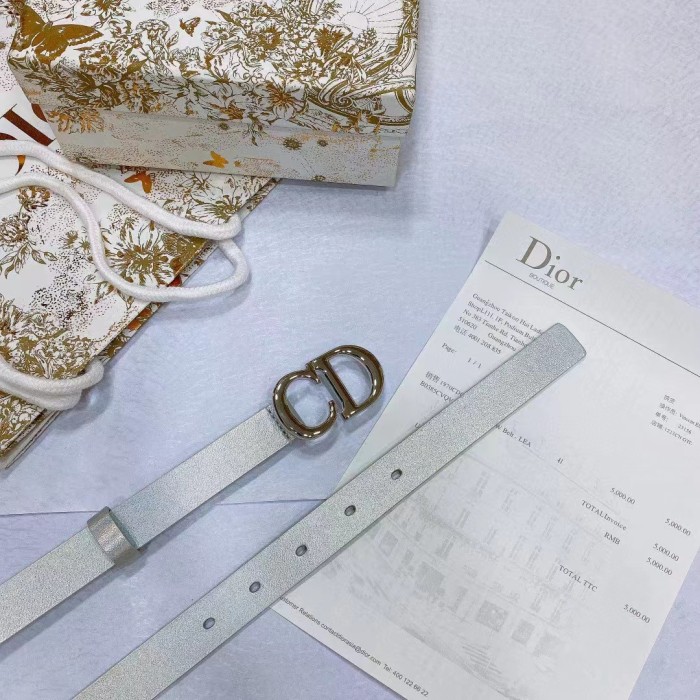 Dior Unisex CD Dior Or Saddle Belt Metallic Silver-Tone Smooth Calfskin 20 MM