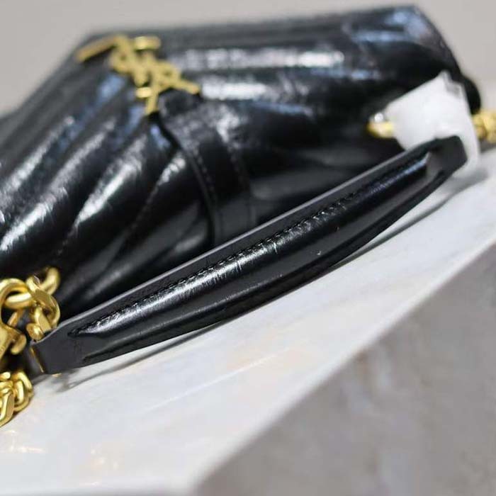 Saint Laurent YSL Women College Mini Chain Bag Black Shiny Crackled Leather