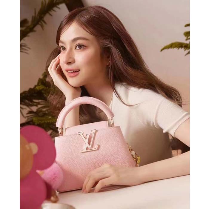 Louis Vuitton LV Women Capucines Mini Handbag Jasmine Pink Taurillon Leather