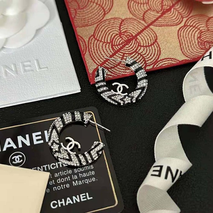Chanel Women Hoop Earrings in Metal and Strass