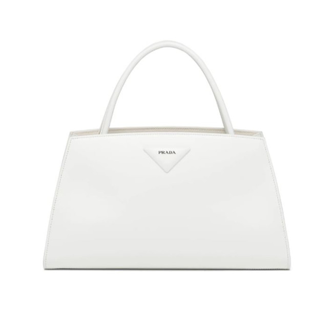 Prada Women Brushed Leather Handbag-White