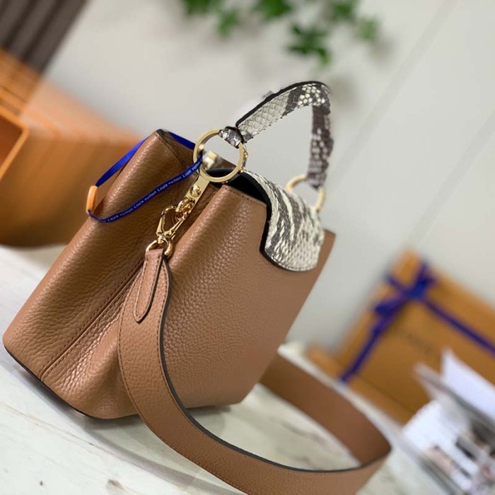 Louis Vuitton LV Women Capucines BB Handbag Brown Taurillon Python Skin Leather