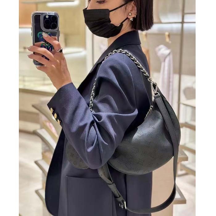 Louis Vuitton Women LV Baia PM Black Perforated Mahina Calfskin Round Coin Purse