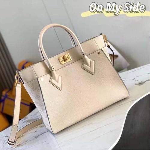 Louis Vuitton LV Women On My Side PM Tote Bag Beige Perforated Calf Leather