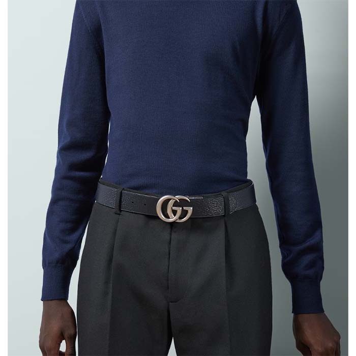 Gucci Unisex GG Marmont Reversible Belt Dark Blue Supreme Canvas Double G Buckle