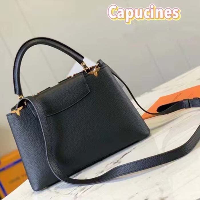 Louis Vuitton LV Women Capucines MM Handbag Black Taurillon Calf Leather