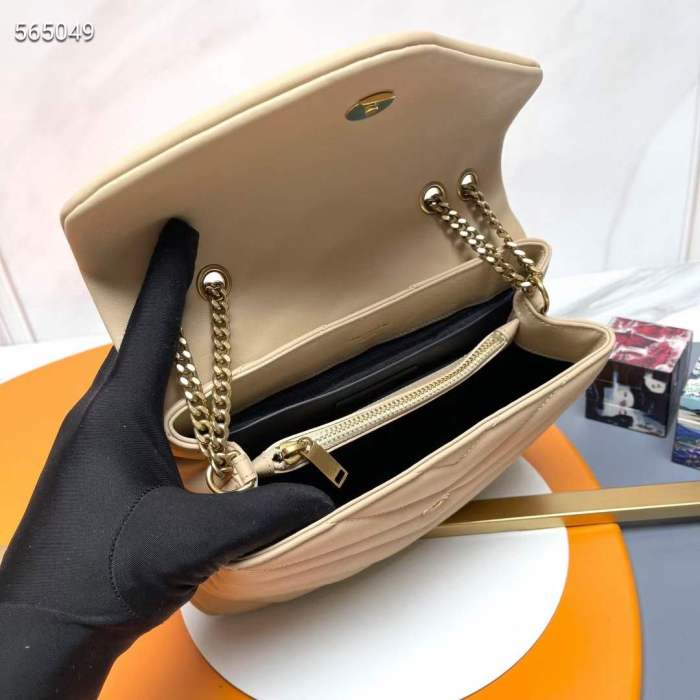 Saint Laurent YSL Women Toy Loulou Quilted Leather Beige Calfskin Leather Brass