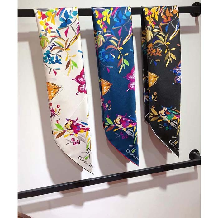 Dior Women CD Toile De Jouy Fantastica 90 Square Scarf White Multicolor Silk Twill