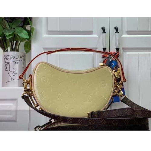 Louis Vuitton LV Women Croissant PM Chic Yellow Monogram Vernis Embossed Cowhide Leather M24020