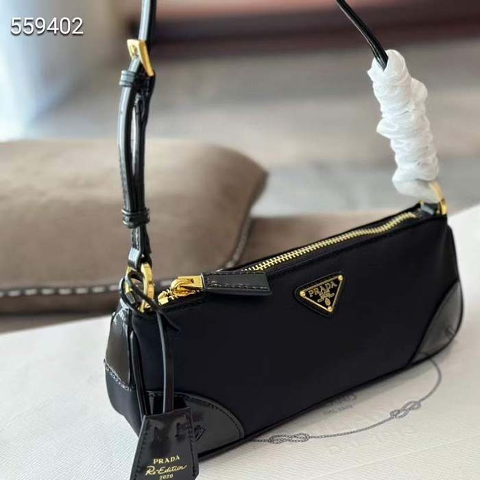 Prada Women Re-Edition 2002 Re-Nylon Brushed Leather Shoulder Bag Black