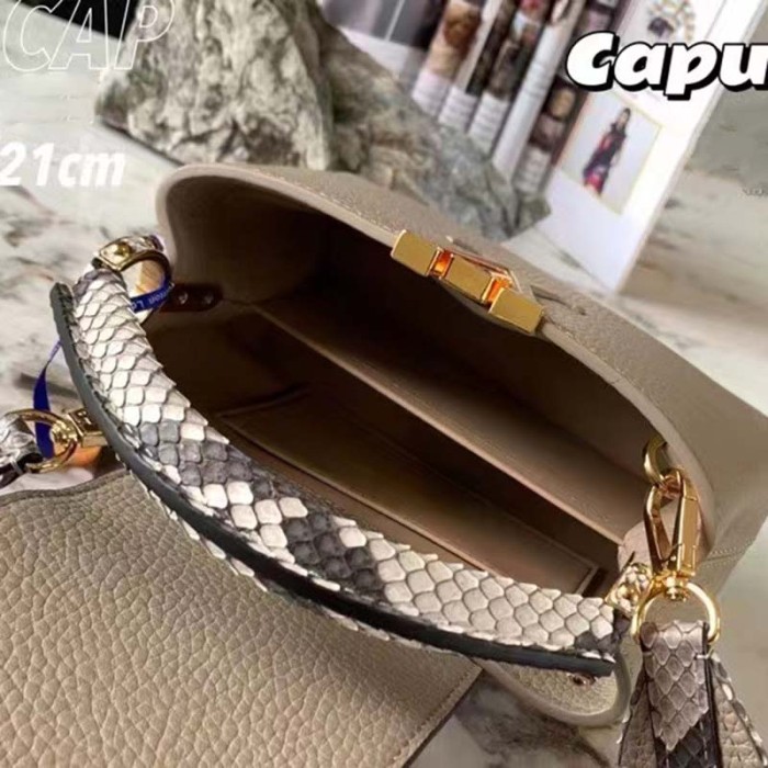 Louis Vuitton LV Women Capucines Mini Handbag Galet Gray Taurillon Python Leather