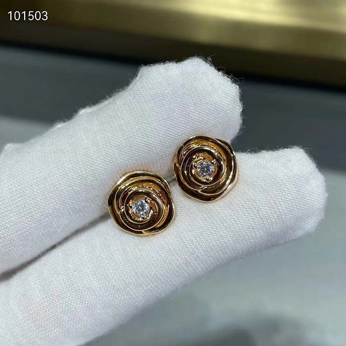 Dior Women CD Large Rose Dior Couture Earrings Pink Gold Diamonds 0.14 ct