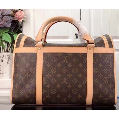 Louis Vuitton Unisex Dog Bag Carrier Brown Monogram Coated Canvas Cowhide Leather