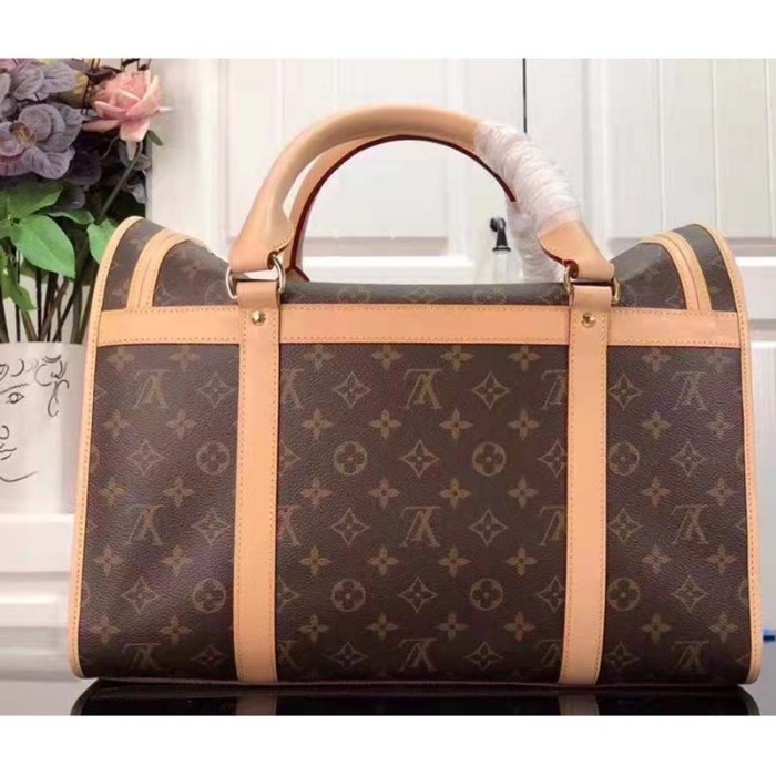 Louis Vuitton Unisex Dog Bag Carrier Brown Monogram Coated Canvas Cowhide Leather