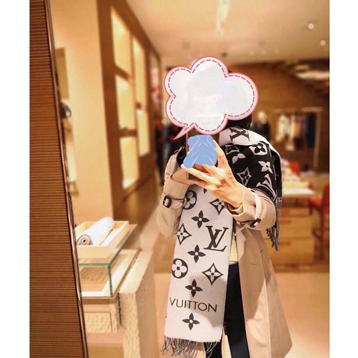 Louis Vuitton LV Unisex Essential Scarf Black Wool Contrasting Monogram Motif Signature