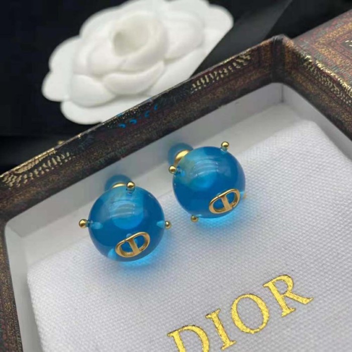 Dior Women Tribales Earrings Gold-Finish Metal and Light Blue Transparent Resin Pearls