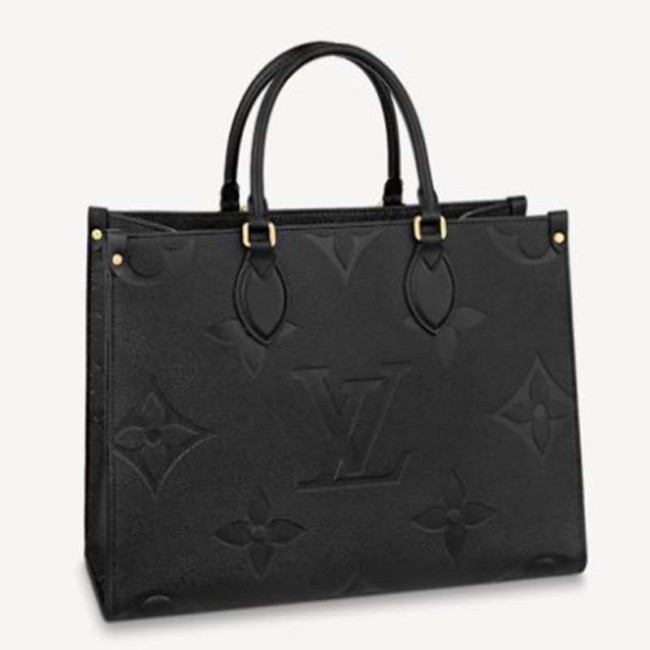 Louis Vuitton Women Onthego MM Tote Bag Black Embossed Grained Cowhide