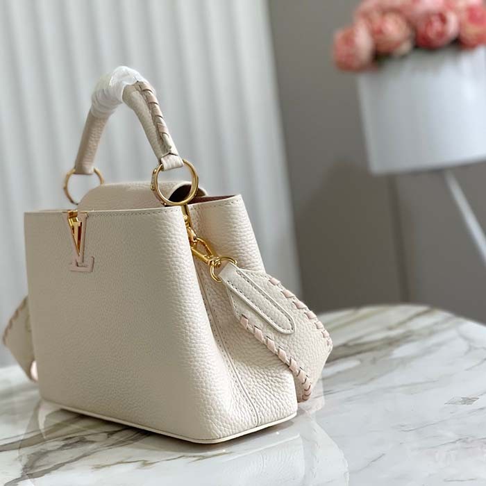 Louis Vuitton LV Women Capucines BB Handbag Cream Beige Pearly Pink Taurillon Leather