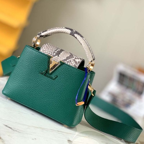 Louis Vuitton LV Women Capucines Mini Handbag Emeraude Green Taurillon Leather Python Skin