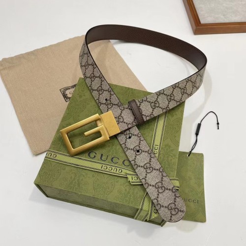 Gucci GG Unisex Reversible Belt Square G Buckle Beige Ebony GG Supreme Canvas