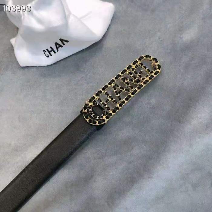 Chanel Women Calfskin Gold-Tone Metal & Lambskin Belt-Black