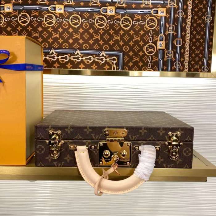 Louis Vuitton LV Women Jewelry Vanity Brown Red Coated Canvas Microfiber M20076