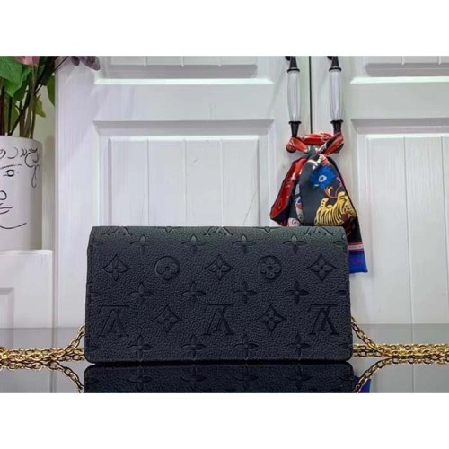 Louis Vuitton LV Women Wallet On Chain Lily Black Monogram Empreinte Embossed Supple Grained Cowhide Leather