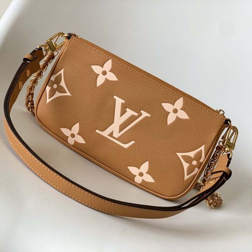 Louis Vuitton LV Women Multi Pochette Accessoires Beige Monogram Empreinte Embossed Grained Cowhide