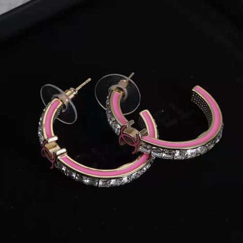Chanel Women Hoop Earrings in Metal and Diamantés-Pink