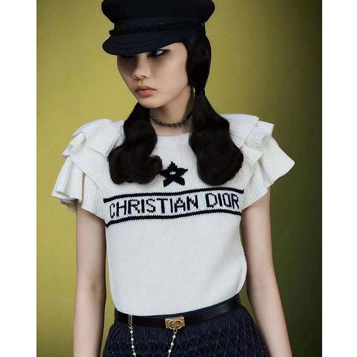 Dior Women CD Dior Caro Belt Black Smooth Calfskin White Glass Pearls 20 MM Width