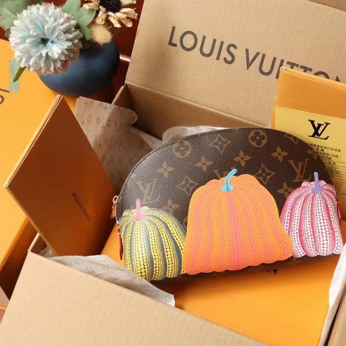 Louis Vuitton Unisex LV x YK Cosmetic Pouch Monogram Coated Canvas Colorful Pumpkin Print