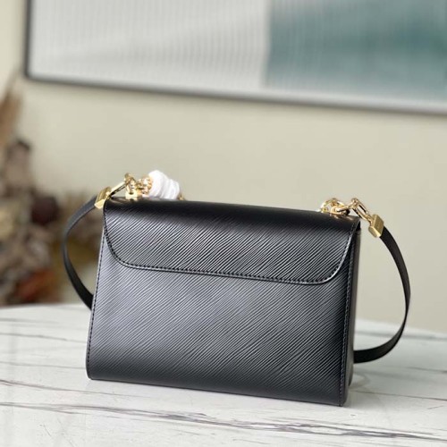 Louis Vuitton LV Women Twist MM Handbag Black Epi Grained Leather Monogram Flower
