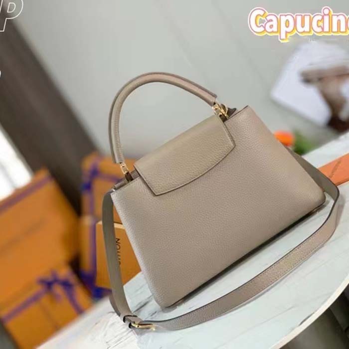 Louis Vuitton LV Women Capucines MM Handbag Galet Gray Taurillon Cowhide Leather