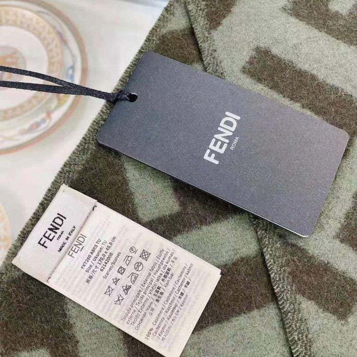 Fendi Women FF Scarf Green Cashmere Scarf