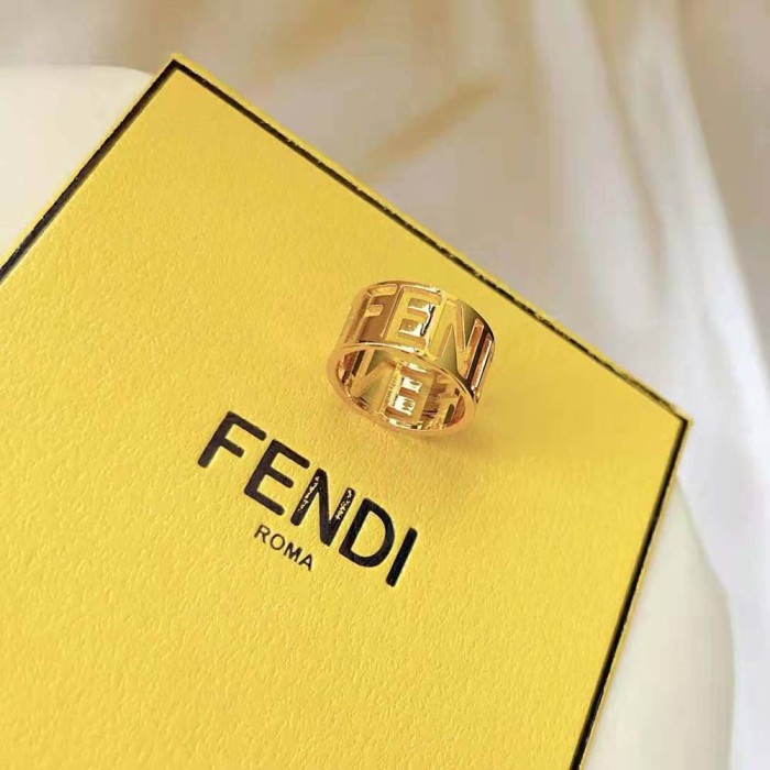 Fendi Women Wide Band Ring with Laser-Cut FENDI Lettering