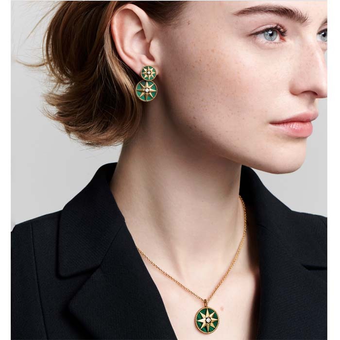 Dior Women CD Rose Des Vents Earring Yellow Gold Diamonds Malachite