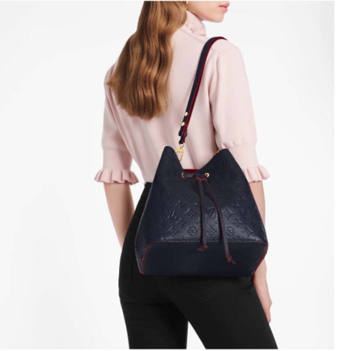 Louis Vuitton LV Women NéoNoé MM Bucket Navy Embossed Monogram Empreinte Grained Cowhide