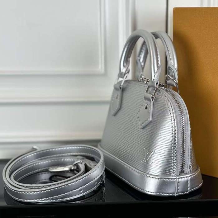 Louis Vuitton LV Women Nano Alma Handbag Silver Epi Grained Cowhide Leather