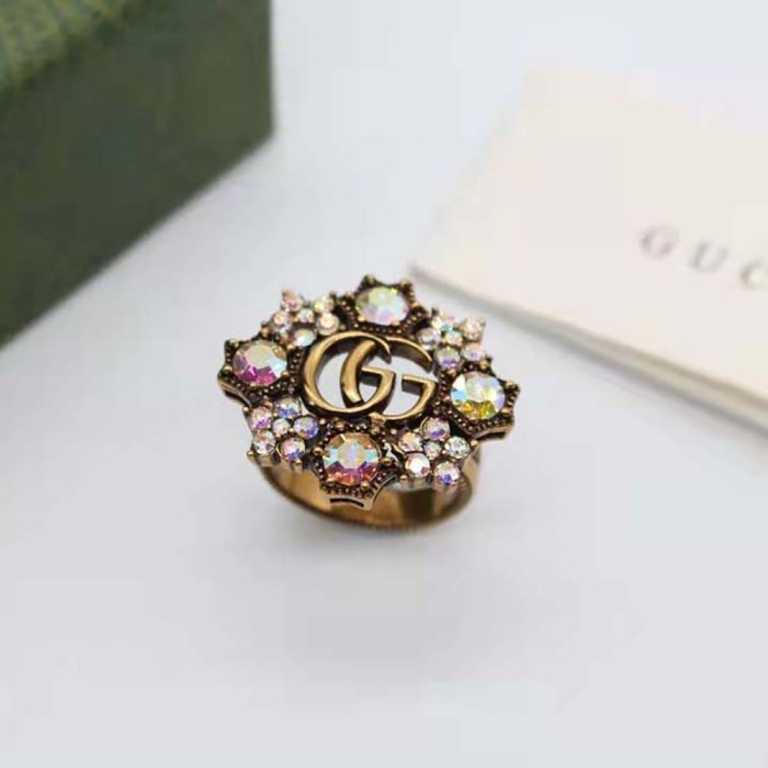 Gucci Women Double G Crystal Flower Ring
