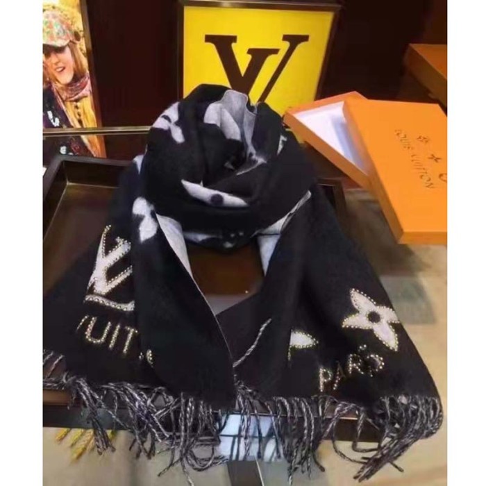 Louis Vuitton LV Unisex Studdy Reykjavik Scarf Black Cashmere Monogram