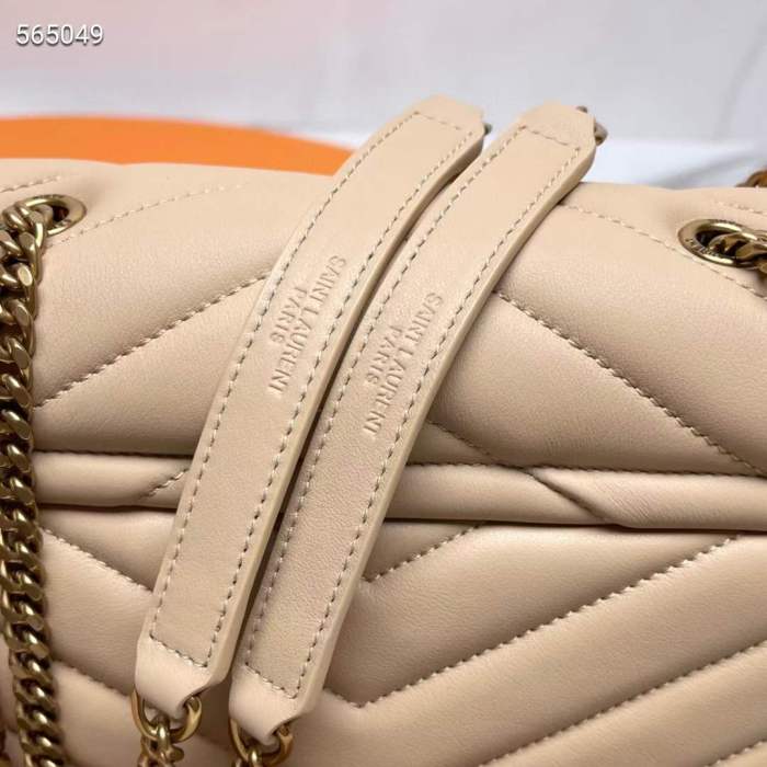 Saint Laurent YSL Women Toy Loulou Quilted Leather Beige Calfskin Leather Brass