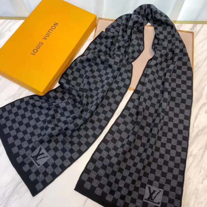 Louis Vuitton LV Men Petit Damier Scarf NM Wool-Black
