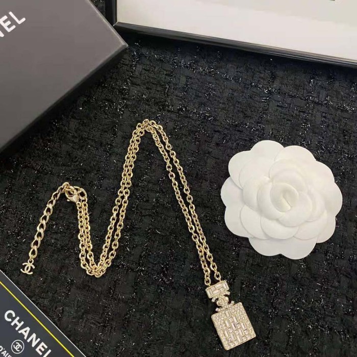 Chanel Women Long Pendant Necklace in Metal and Strass