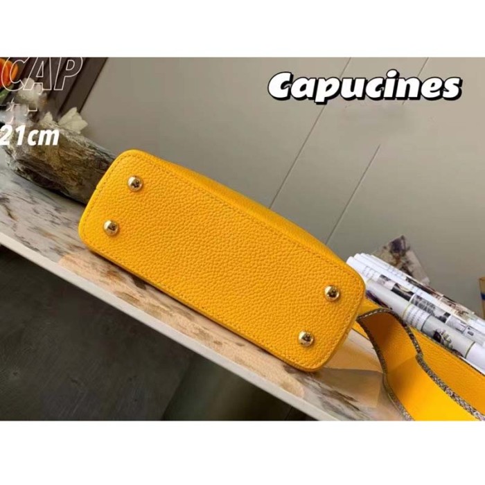 Louis Vuitton LV Women Capucines Mini Handbag Golden Yellow Taurillon Python Leather