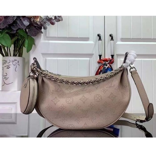 Louis Vuitton Women LV Baia PM Galet Gray Perforated Mahina Calfskin Round Coin Purse