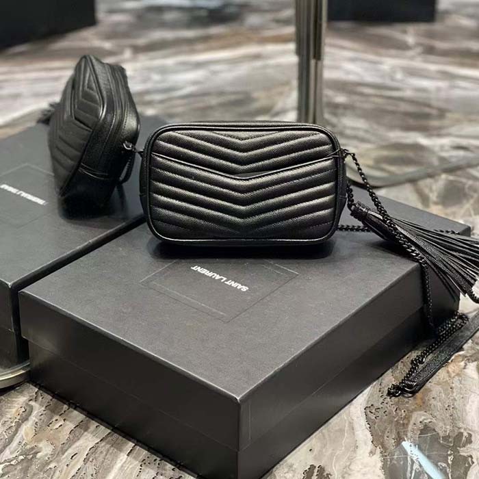 Saint Laurent YSL Women Mini Lou Quilted Leather Black Zip Closure