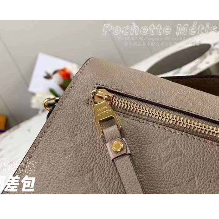 Louis Vuitton LV Women Pochette Métis Tourterelle Grey Monogram Embossed Grained Cowhide Leather M44881