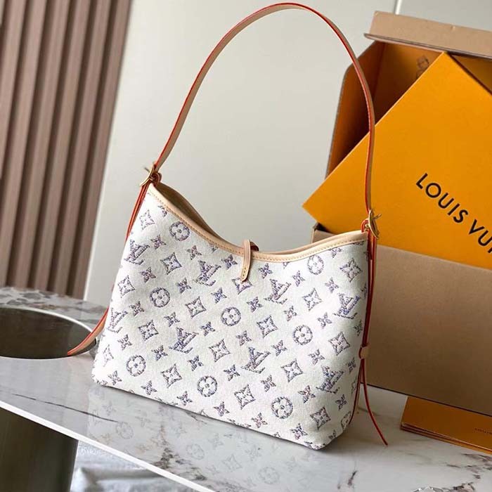 Louis Vuitton LV Women CarryAll PM Multicolor Beige Monogram Jacquard Fabric M24707